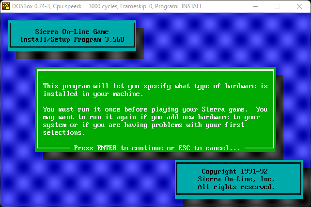 Sierra On-Line Game Install/Setup Program 3.568