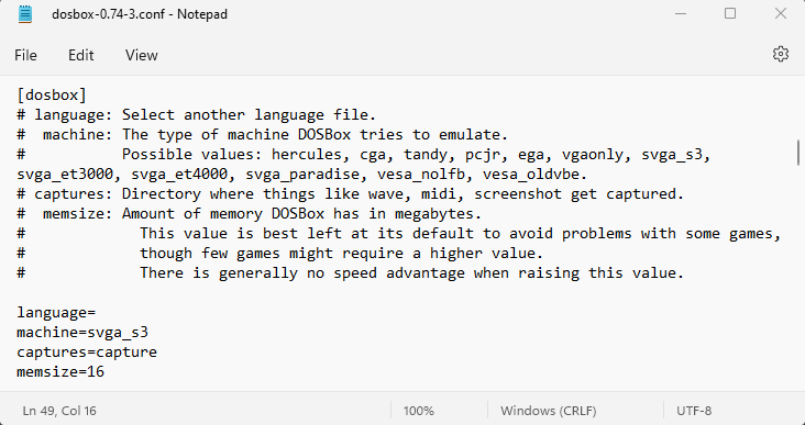 DOSBox config file