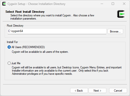 Select Root Install Directory