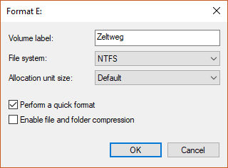 Windows 10 Format prompt
